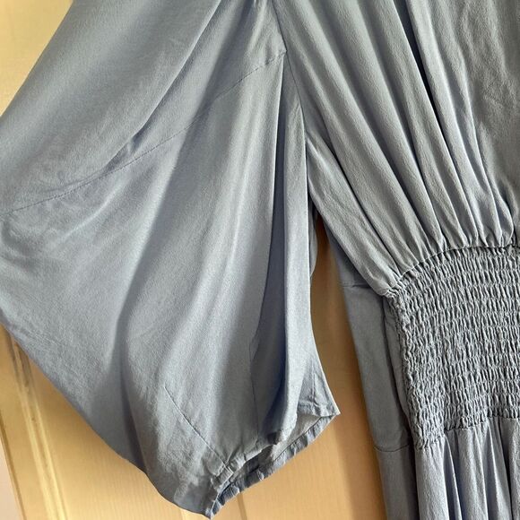 The Kooples Paris Dress Light Blue Button Smock Half Sleeve VNeck Womens 0 XS - Picture 5 of 8